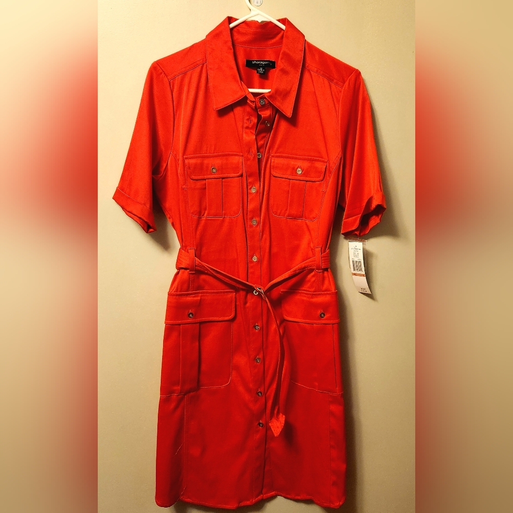 Coral Button-Up Shirt Dress